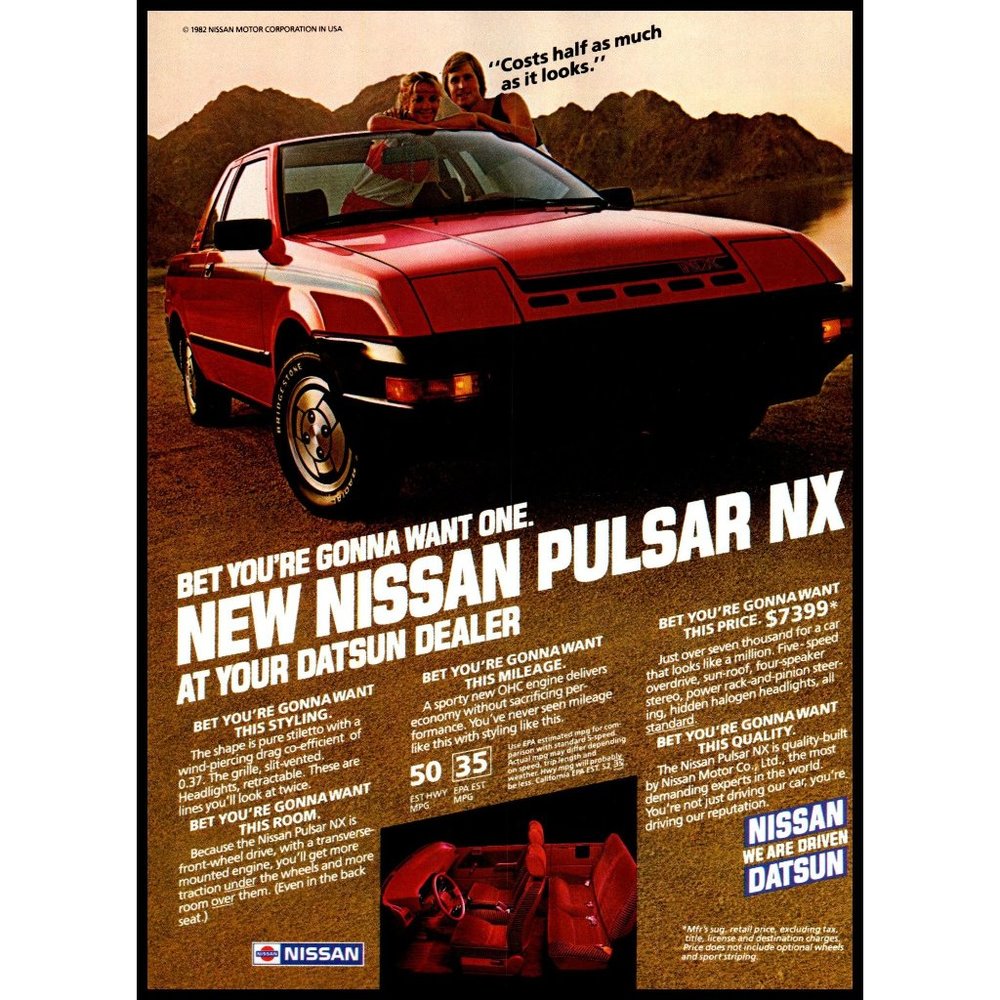 1983 Nissan Pulsar NX 2 Door Coupe Vintage Print Ad Beach Coast Ocean Wall Art